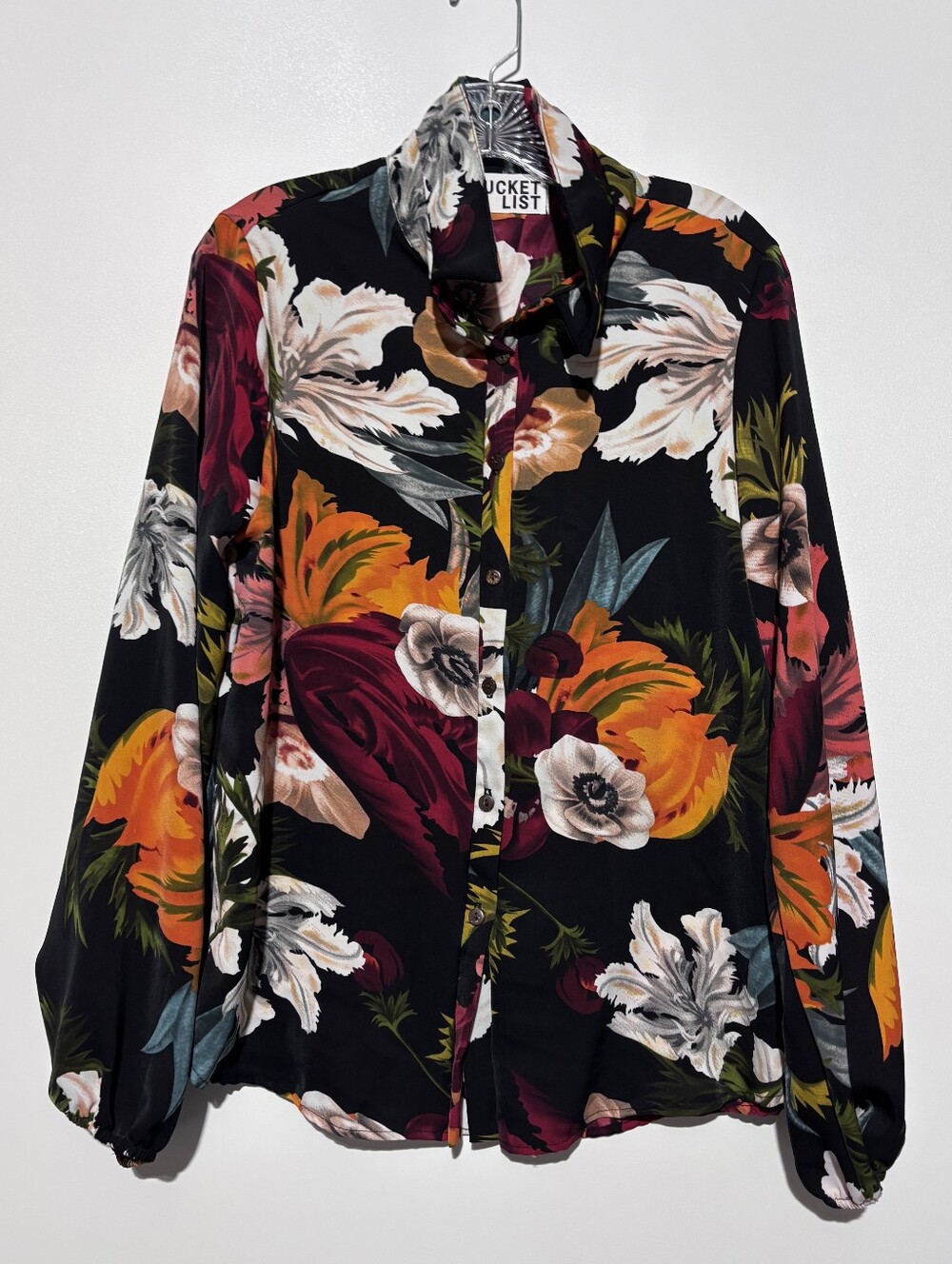 Bucket List Floral Print Button Down Top Made in USA Size L